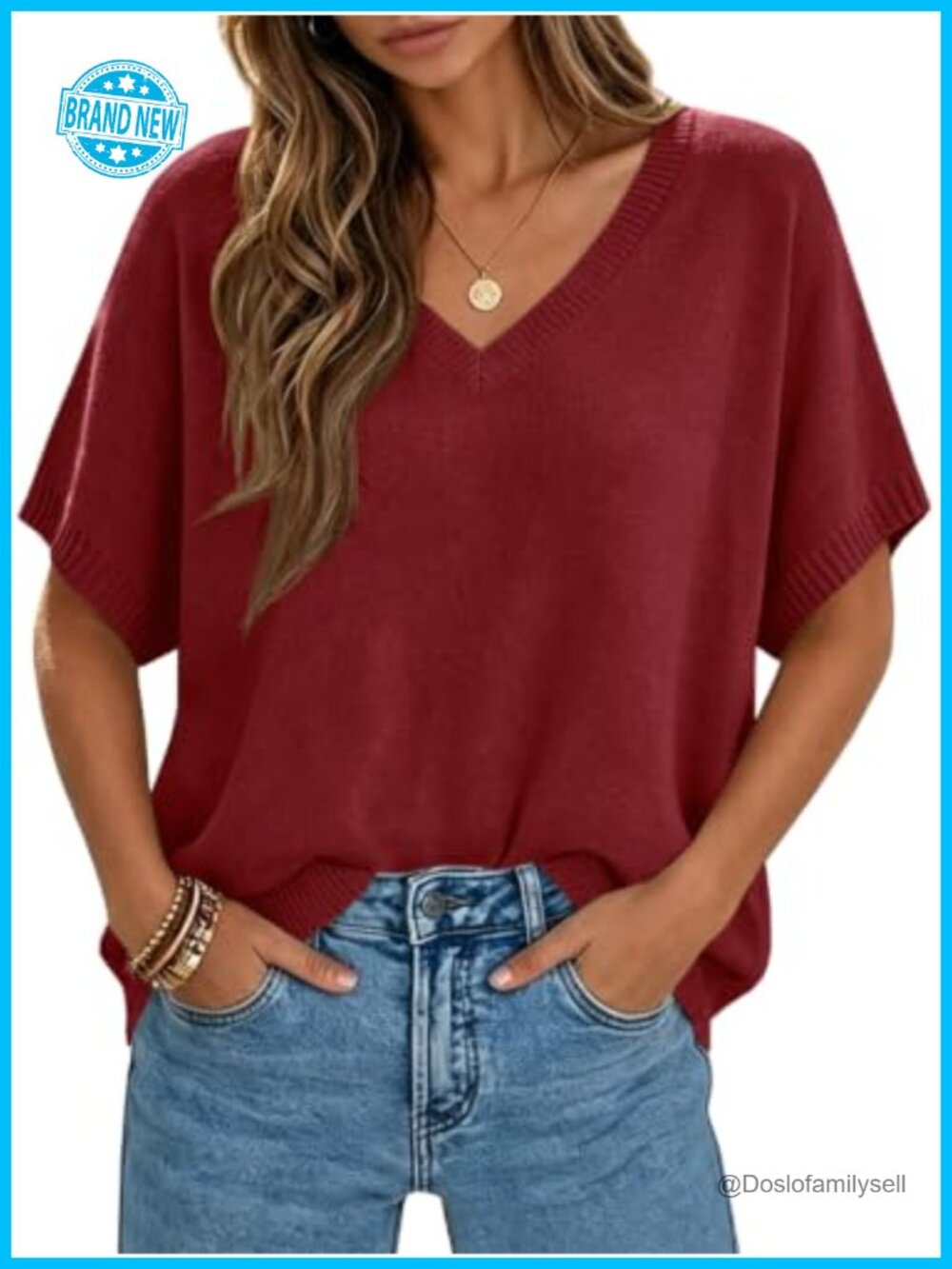 Oversized Batwing Short Sleeve Knit Pullover Sweater
